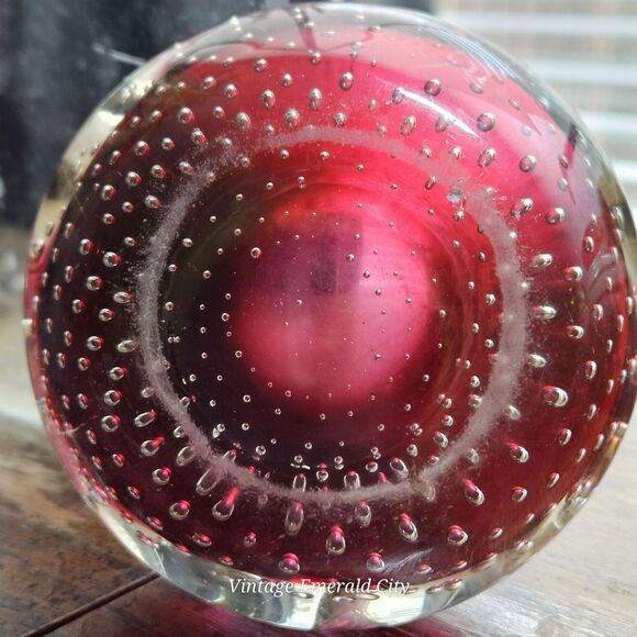 Vtg Drak Red Murano Hand Blown Glass Controlled Bubbles Candy Dish Ash Tray Read - Picture 8 of 10